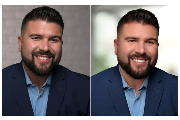 Headshot photo retouching improving skin, lighting, and portrait clarity