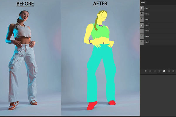 Model photo multi clipping path for precise fashion retouching and editing