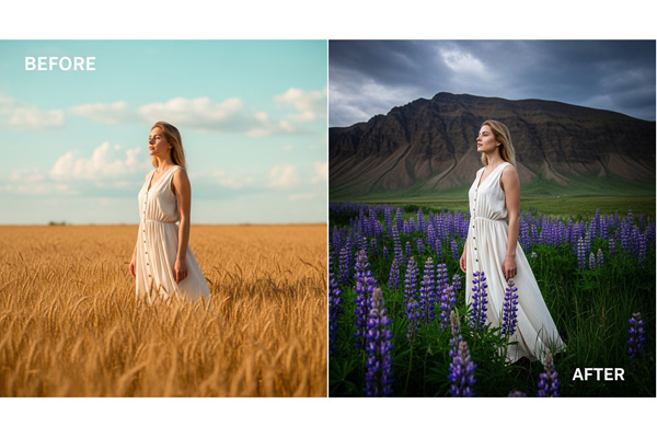 Photo editing process showing color matching in Photoshop for consistent tones view