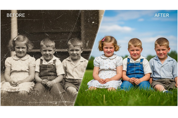 Photo enhancement service improving color, lighting, and sharpness in images