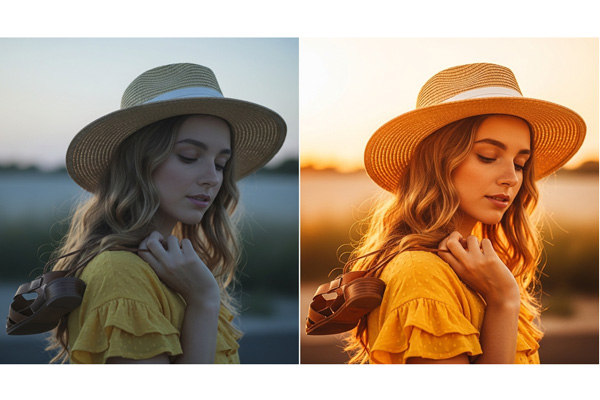 Portrait photo editing with color correction showing natural skin tones and balanced lighting view