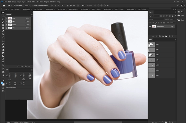 Cosmetic nail polish image edited with multipath service for clean detail look