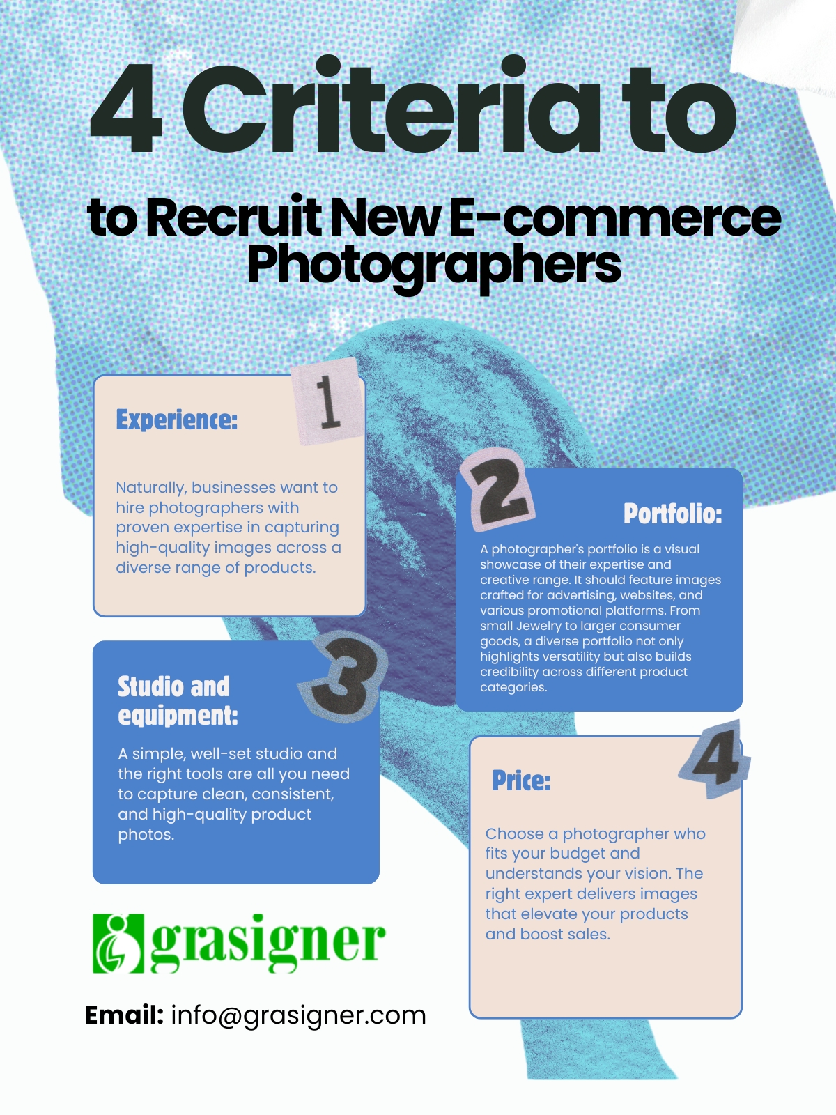 Checklist of four criteria for recruiting new e-commerce photographers