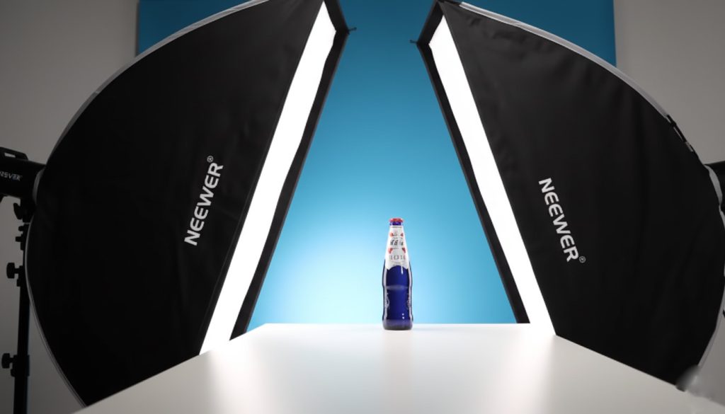 Reflective product being photographed with proper lighting and angles to minimize glare and capture clear details