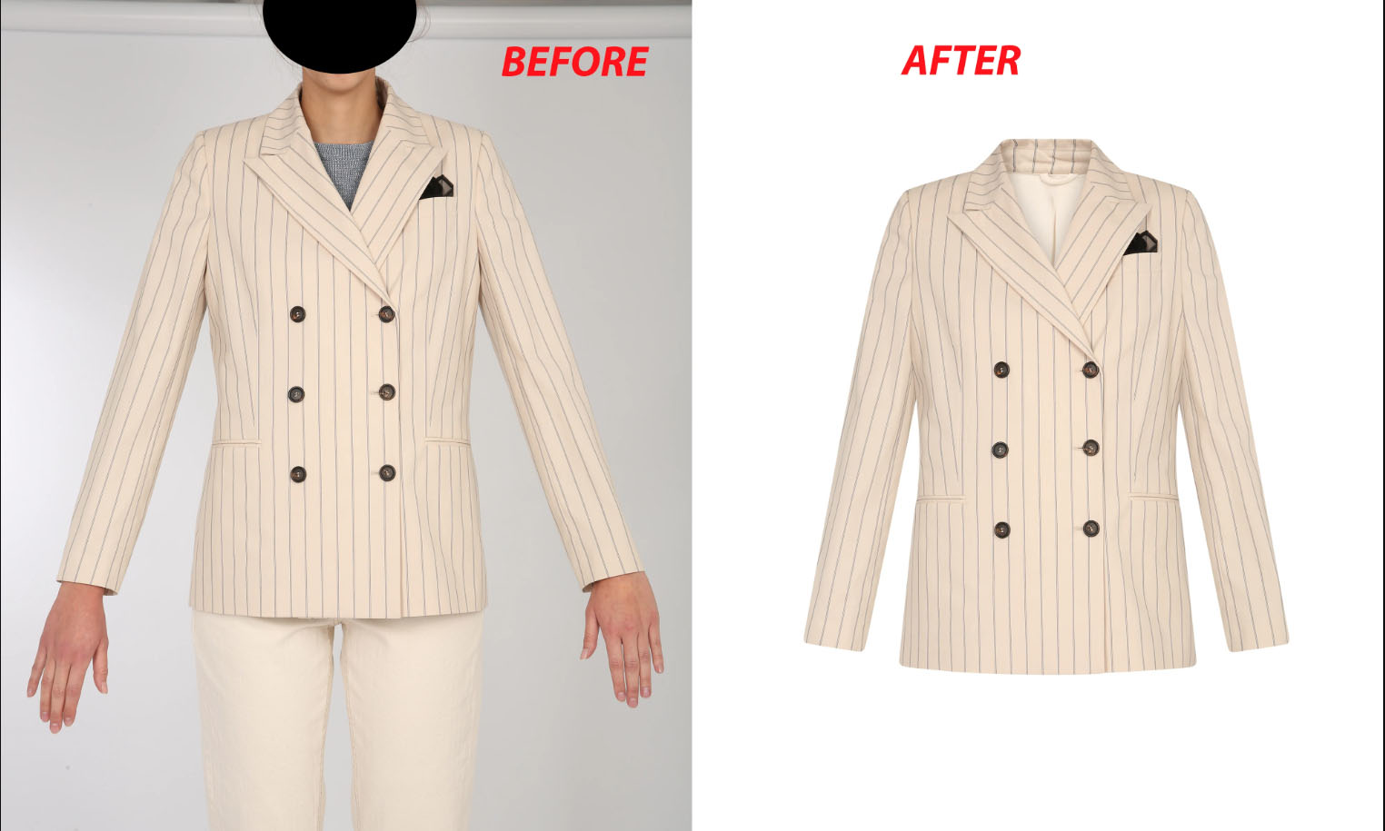 Ghost mannequin effect applied to apparel showing natural shape and clean edges