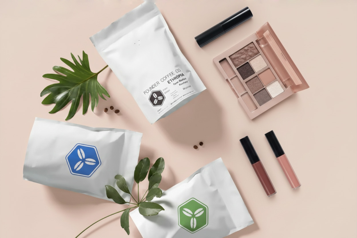 Flat lay product photography setup with top-down composition and styled product arrangement