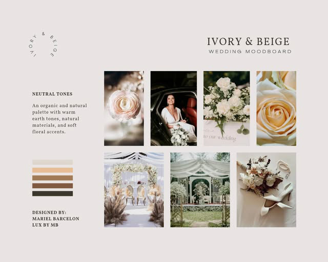 Create a wedding photography mood board showcasing style inspiration, color palettes, poses, and visual storytelling ideas
