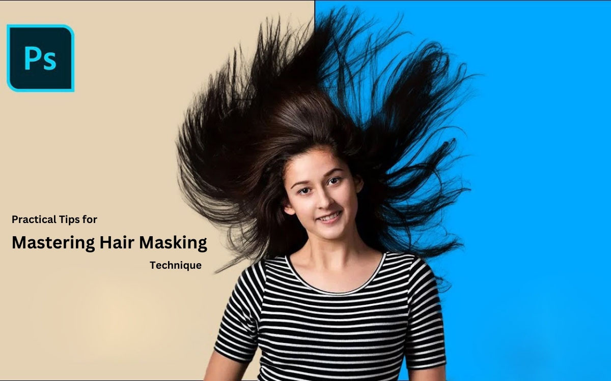Hair masking technique example showing fine strand selection, natural edges, and precise background separation in professional photo editing