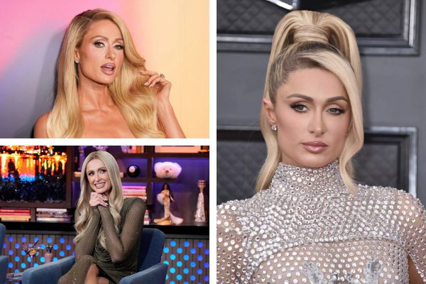 Paris Hilton posing at a high-profile event with flashing cameras and international media capturing the stylish appearance