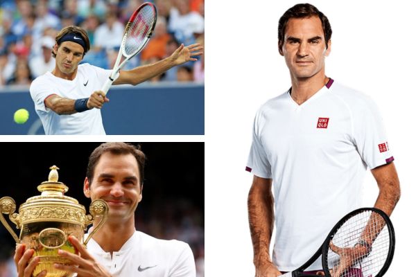 Roger Federer serving during a tennis match with media cameras and fans capturing the moment at an international tournament